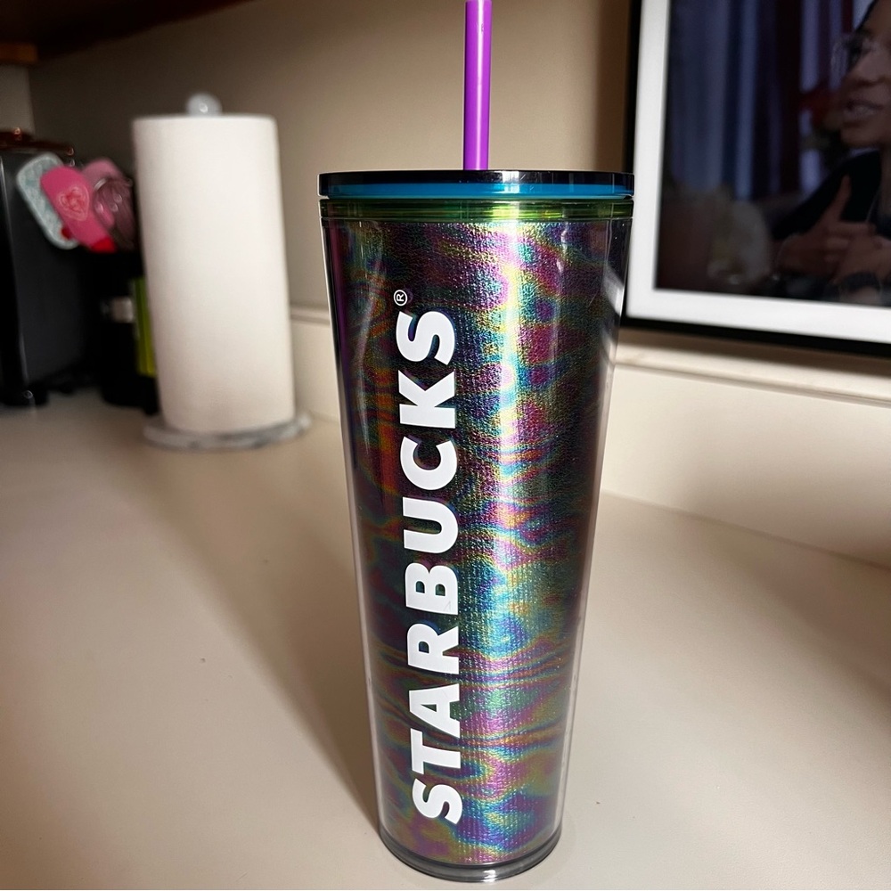 Starbucks Holographic Tumbler with Purple Straw